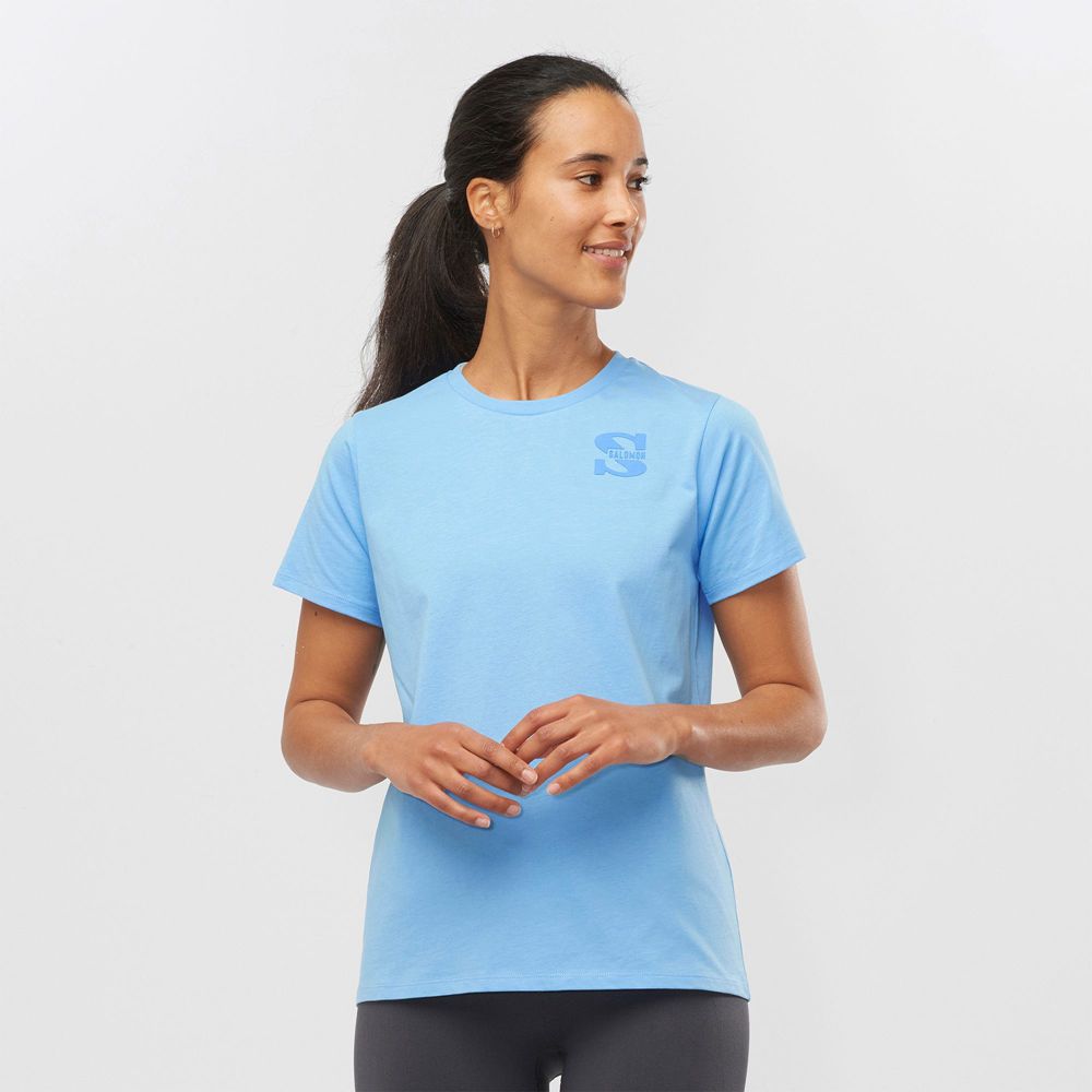 Salomon Israel OUTLIFE SMALL LOGO SS W - Womens T shirts - Light Blue (QKRY-75461)